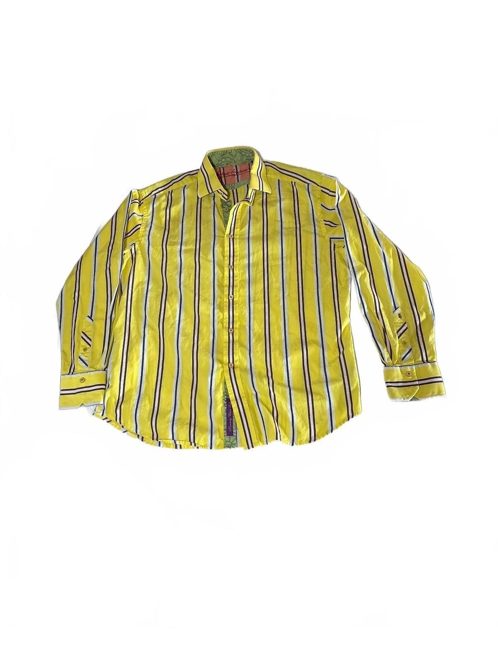 Robert Graham Mens Shirt XL Yellow Purple Striped Long Sleeve ButtonUp Flip Cuff